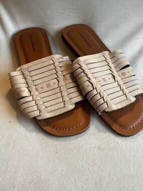 Lucky Brand Beige Woven Slide Sandals